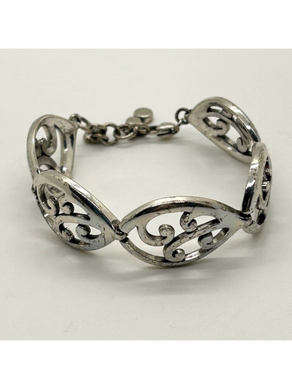 Brighton Silvertone Openwork Scroll Link Bracelet Vintage Filigree Swirl Western